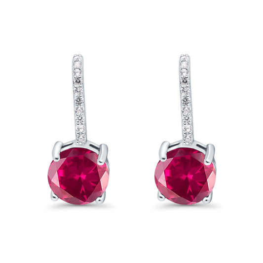 Round Hoop Huggie Design Simulated Ruby CZ LeverBack Earrings