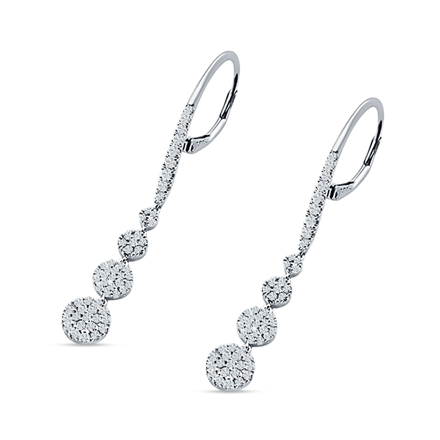 Dangle Drop Leverback Earrings Graduated Circles Cubic Zirconia