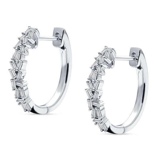 Baguette Cluster Huggie Hoop Earrings Cubic Zirconia