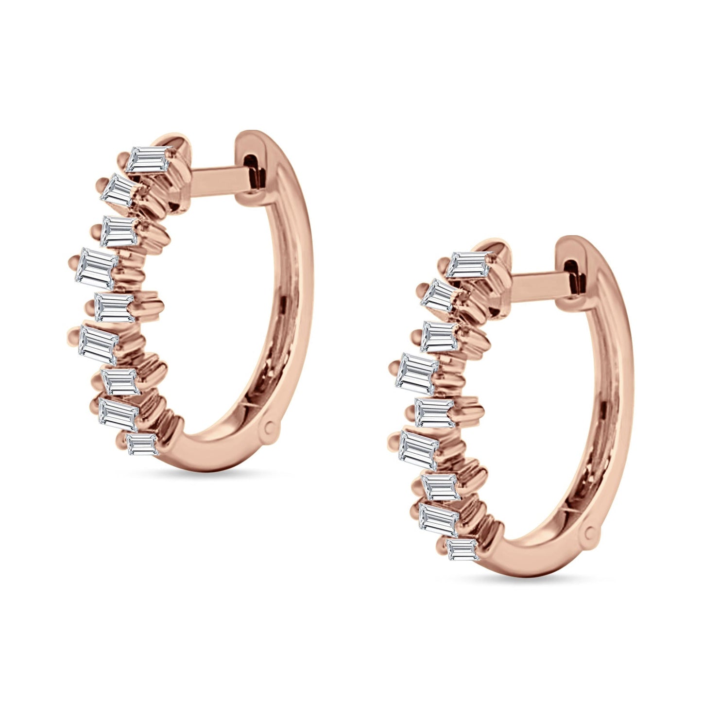 Baguette Zig Zag Hoop Earring Cubic Zirconia Rose Tone