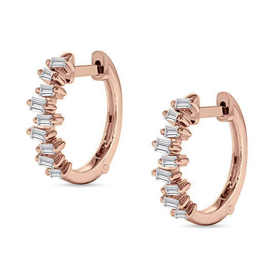 Baguette Zig Zag Hoop Earring Cubic Zirconia Rose Tone