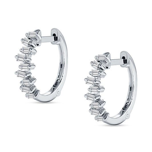 Baguette Zig Zag Huggie Hoop Earring Cubic Zirconia