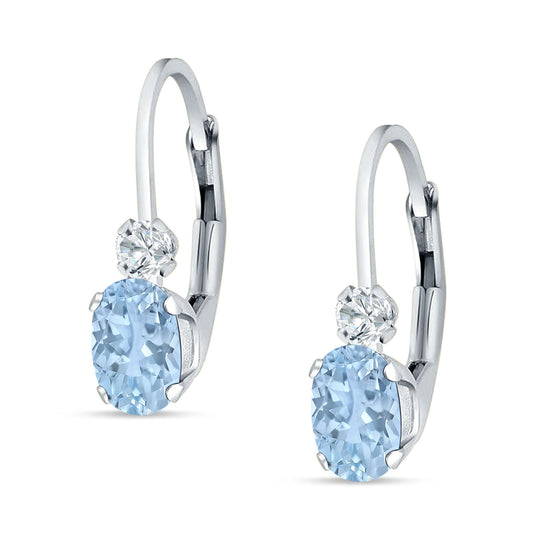 Oval Drop Dangle Aquamarine CZ Charm Leverback Earring