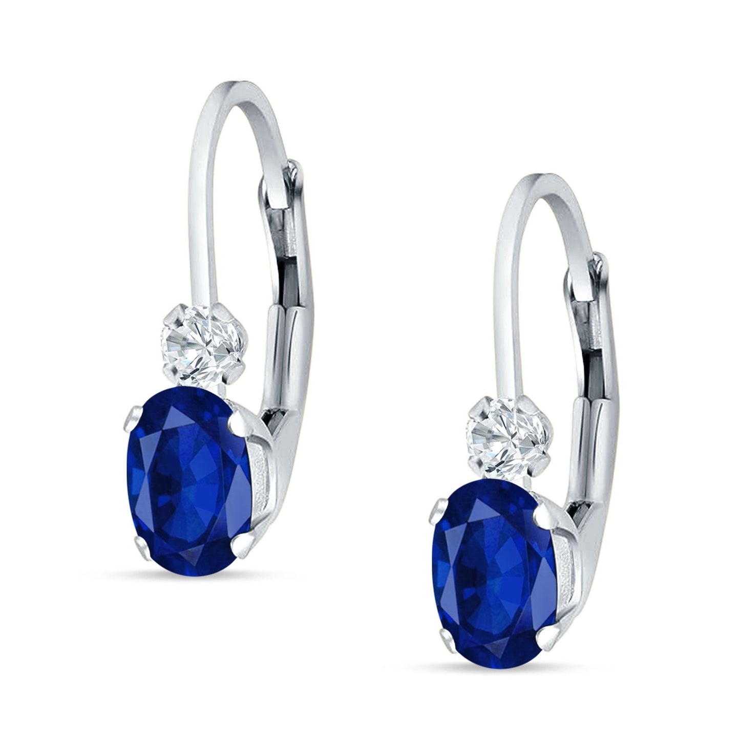 Oval Drop Dangle Blue Sapphire CZ Charm Leverback Earring