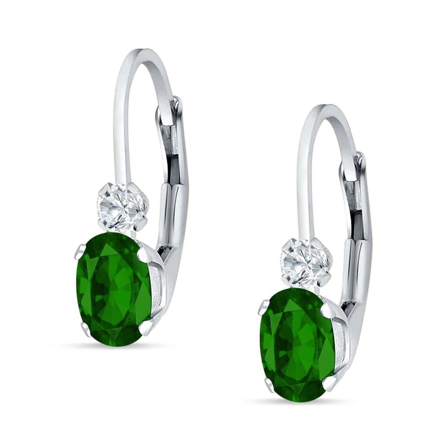 Oval Drop Dangle Charm Leverback Earring Green Emerald CZ