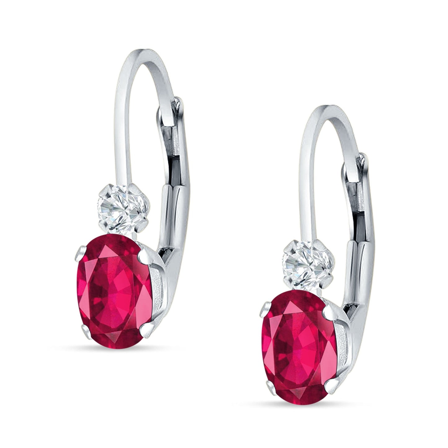 Oval Drop Dangle Charm Leverback Earring Ruby CZ