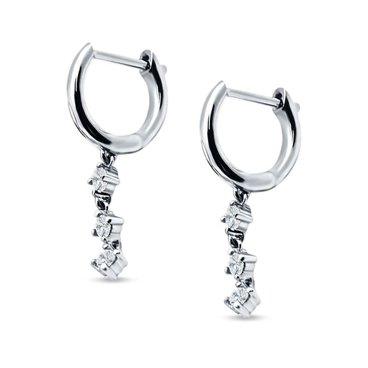 Three Round Cubic Zirconia Drop Dangle Hoop Earring