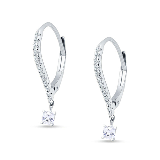 Round & Princess Cut CZ Dangle Hoop Leverback Earrings