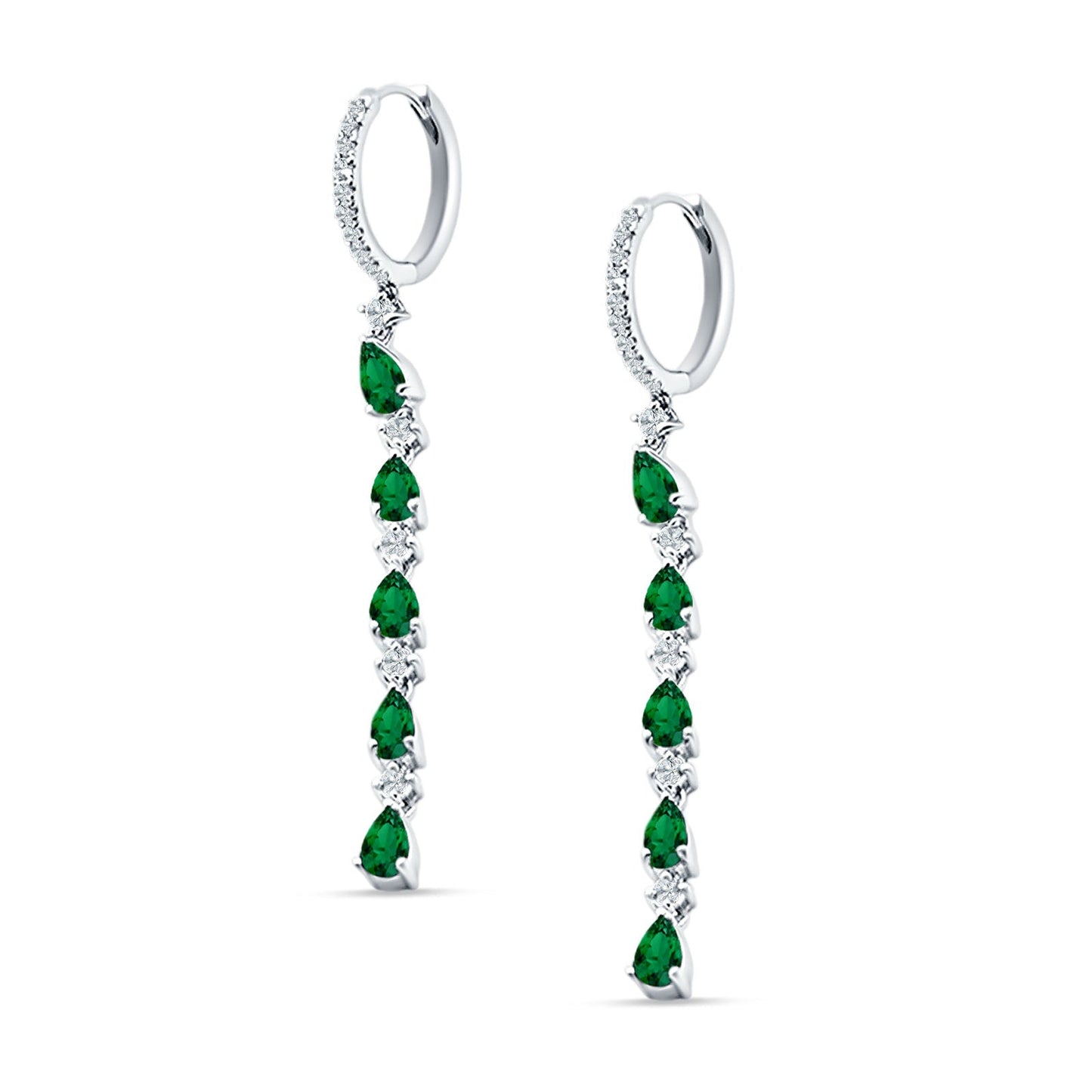 Drop Dangle Hoop Earring Pear Green Emerald CZ