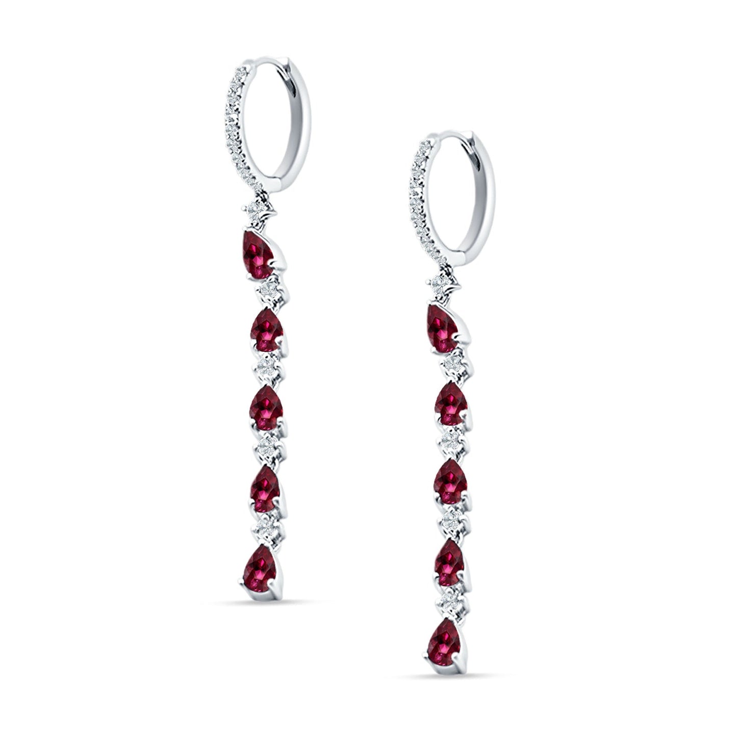 Drop Dangle Hoop Earring Pear Ruby CZ