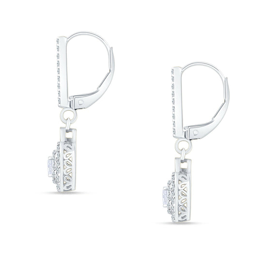 Emerald Cut Cluster CZ Dangle Hoop Leverback Earrings