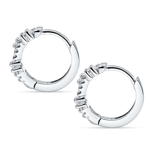Round Cubic Zirconia Huggie Hoop Earrings