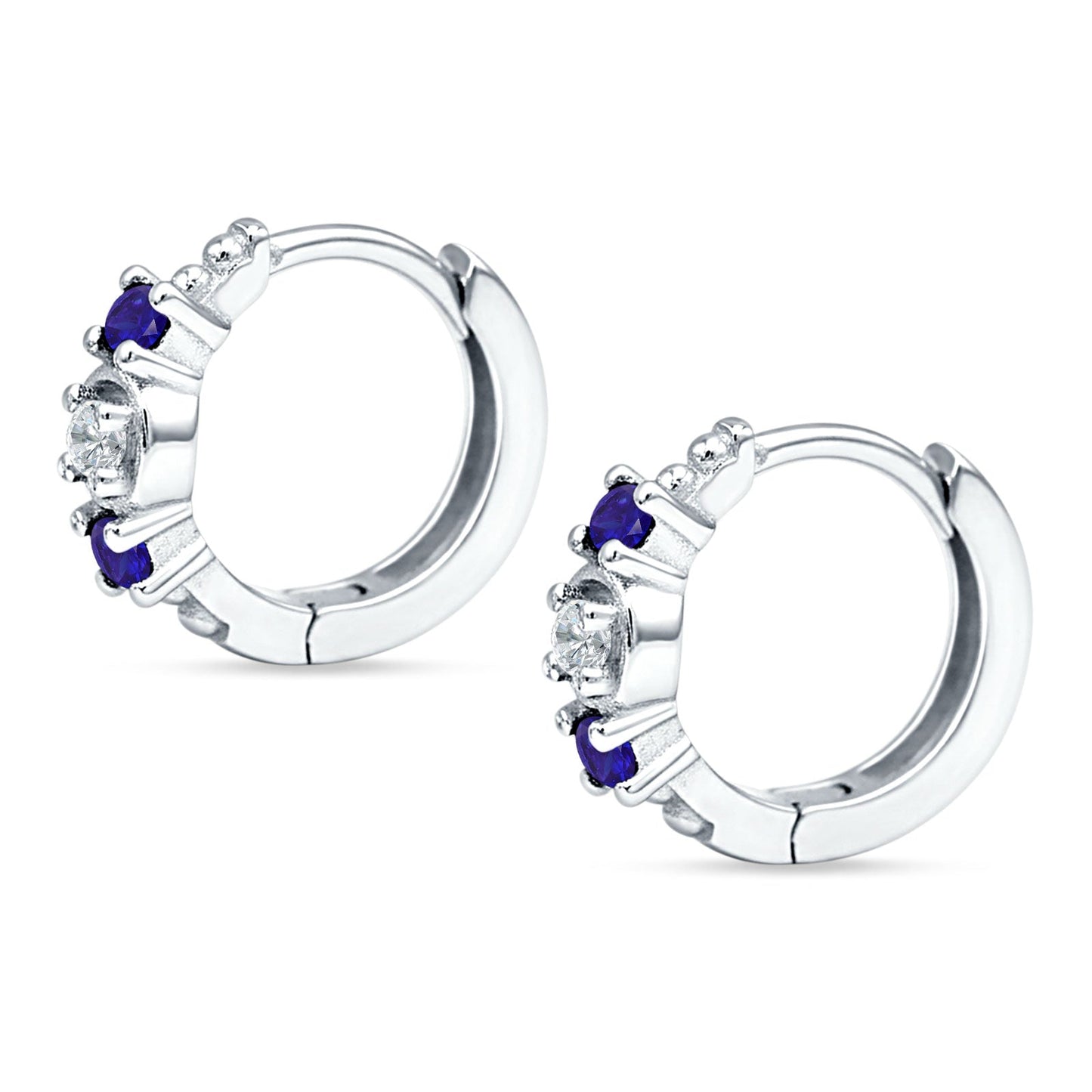 Round CZ & Blue Sapphire CZ Trio Huggie Hoop Earrings