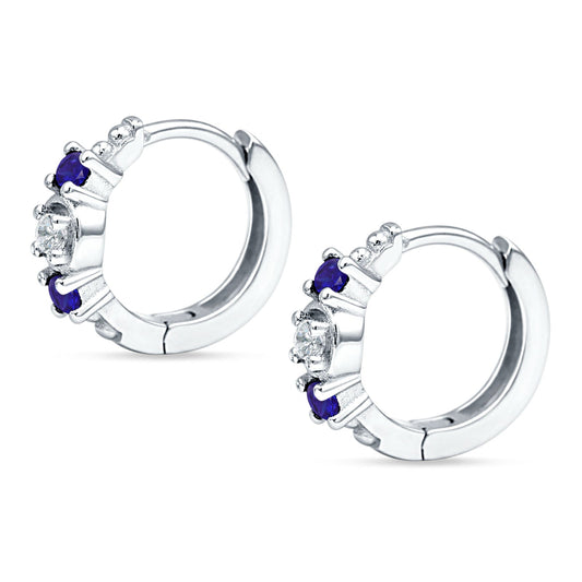 Round CZ & Blue Sapphire CZ Trio Huggie Hoop Earrings