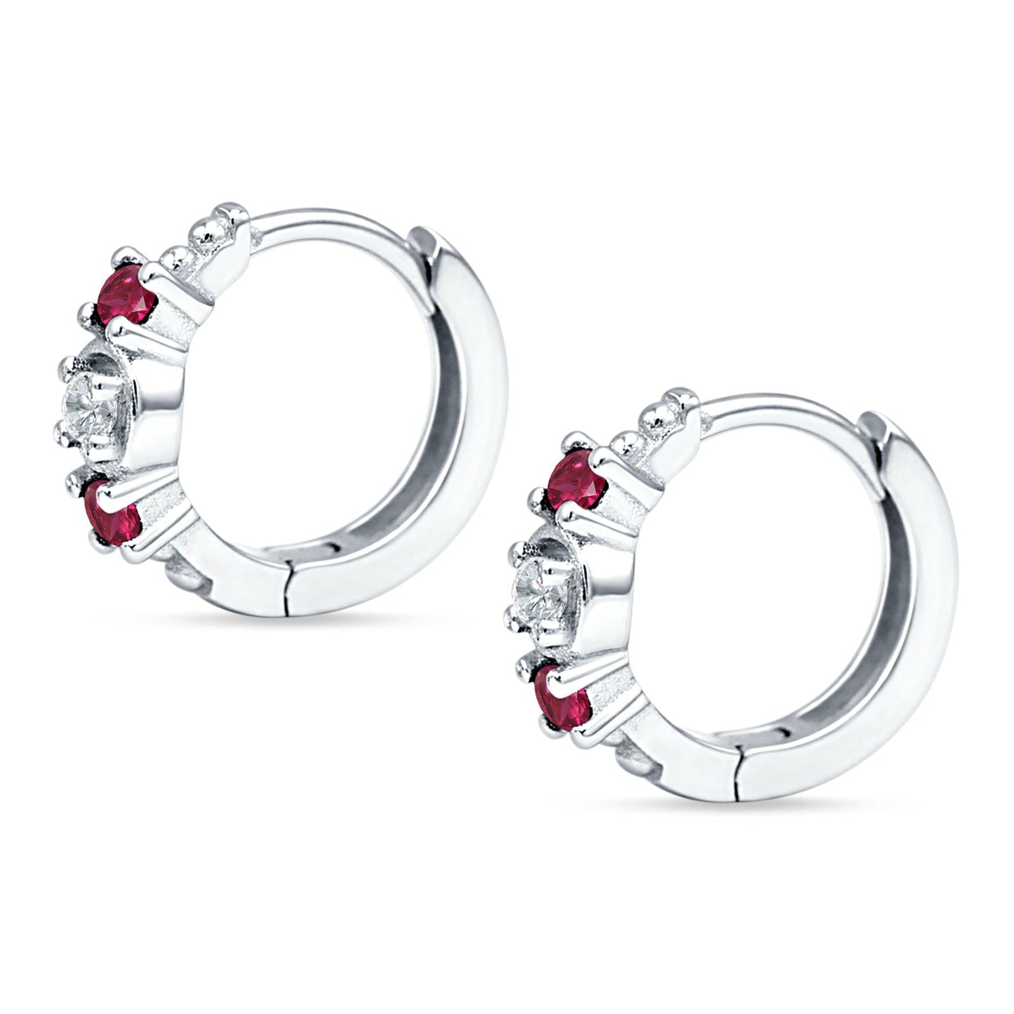 Round CZ & Ruby CZ Trio Huggie Hoop Earrings