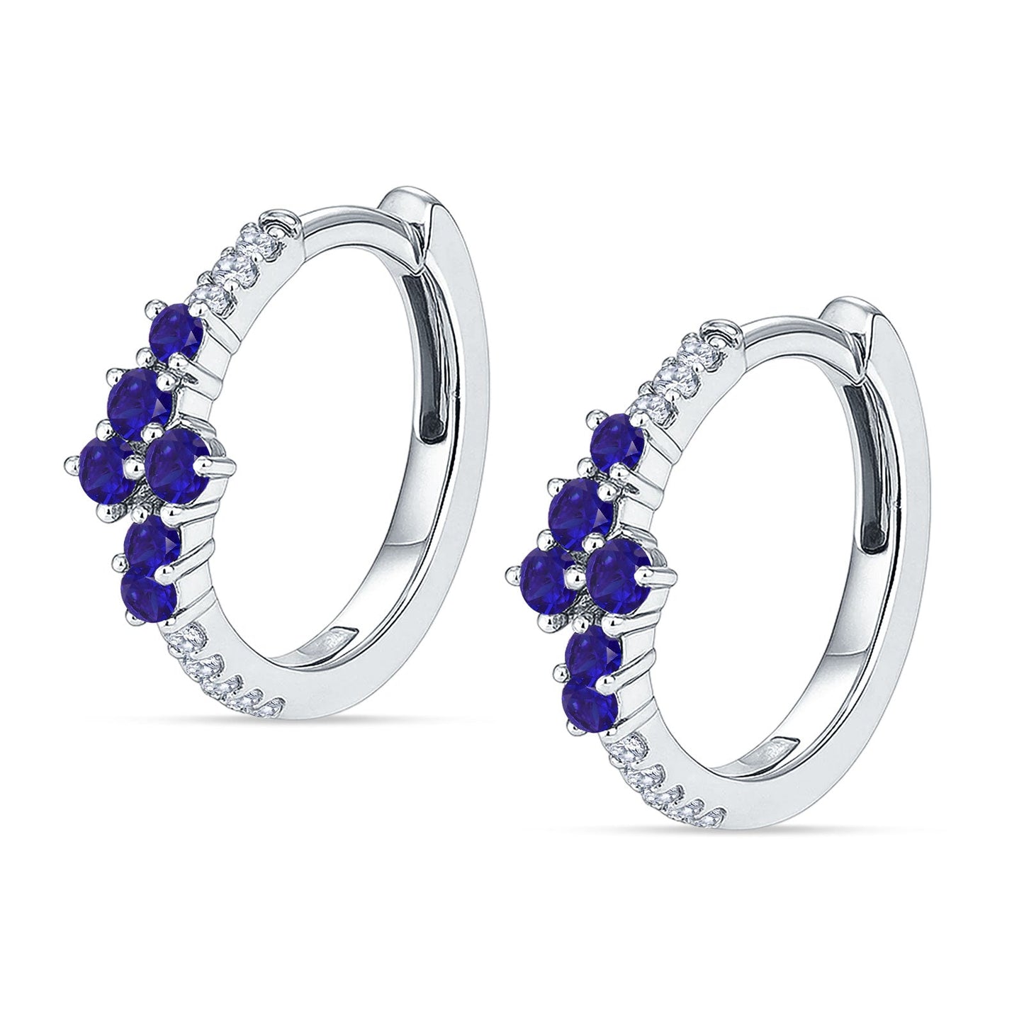 Round CZ & Blue Sapphire CZ Huggie Hoop Earrings