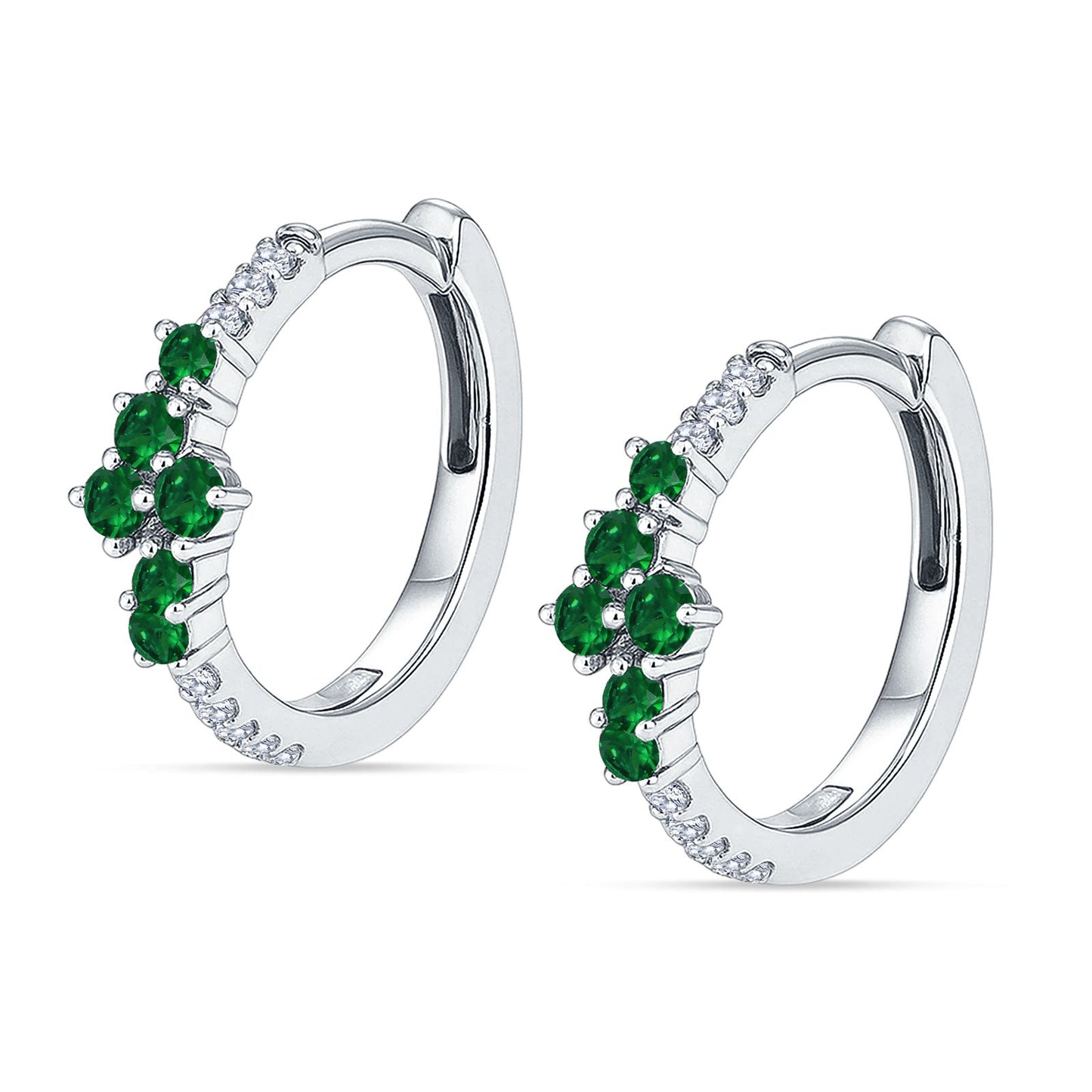 Round CZ & Green Emerald CZ Huggie Hoop Earrings