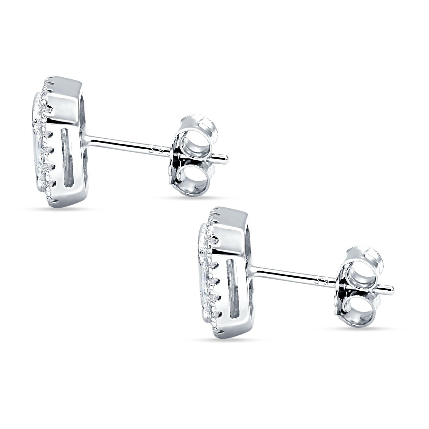 Emerald Cut CZ Halo Stud Earrings