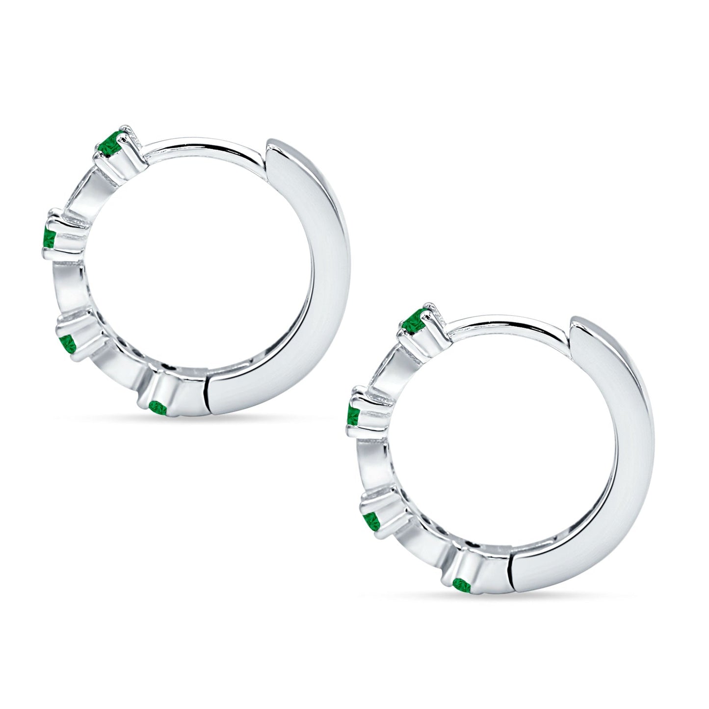 Round Cluster CZ & Green Emerald CZ Huggie Hoop Earrings