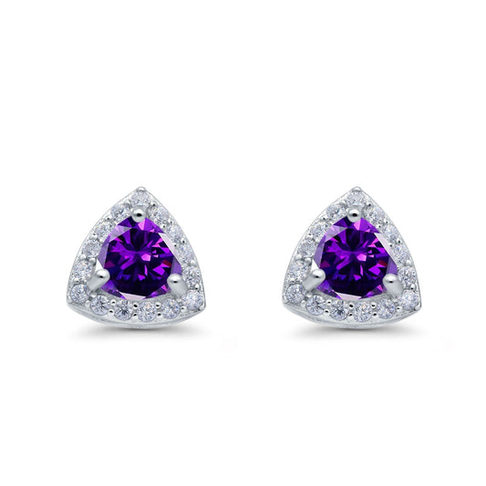 Halo Simulated Amethyst CZ Round Stud Earrings