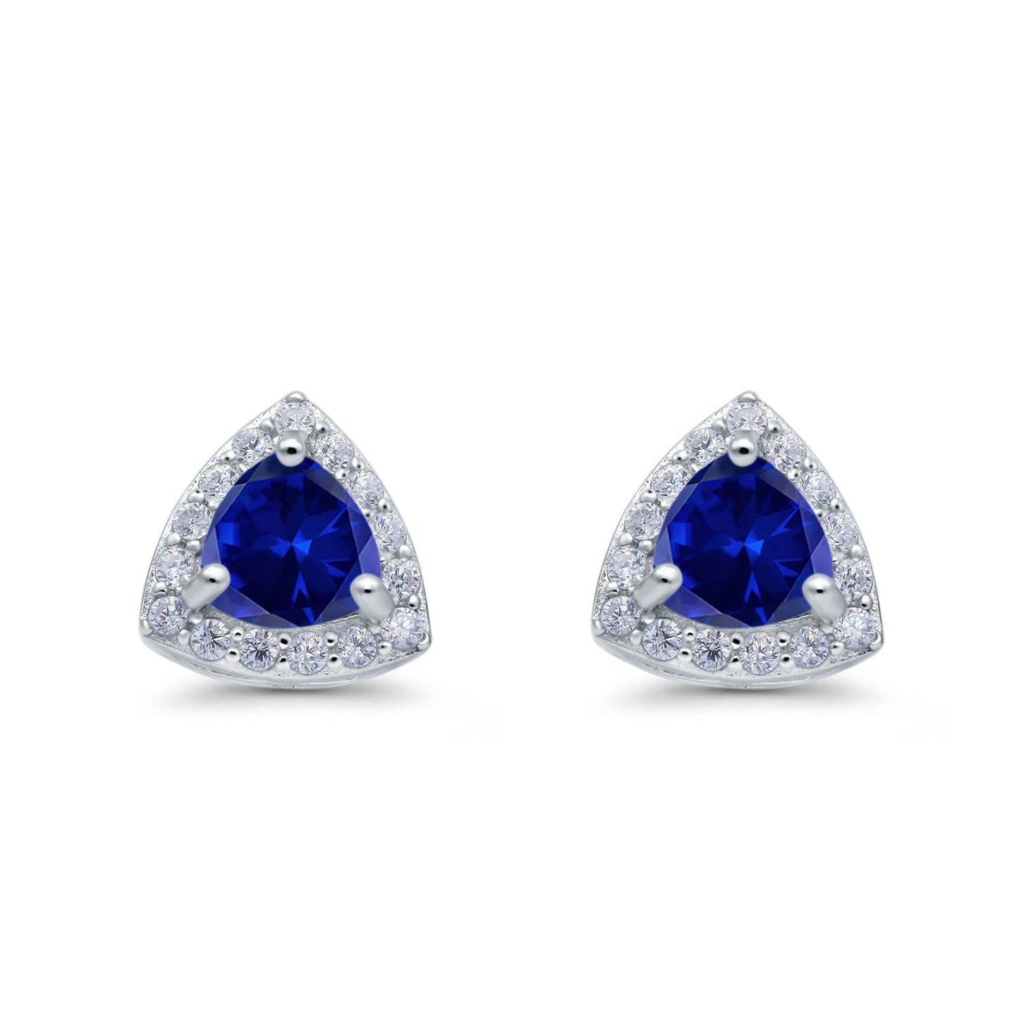 Halo Simulated Blue Sapphire CZ Round Stud Earrings