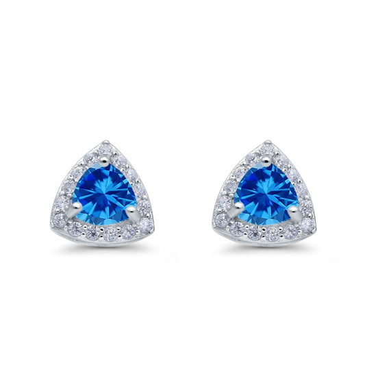 Halo Blue Topaz CZ Stud Earrings