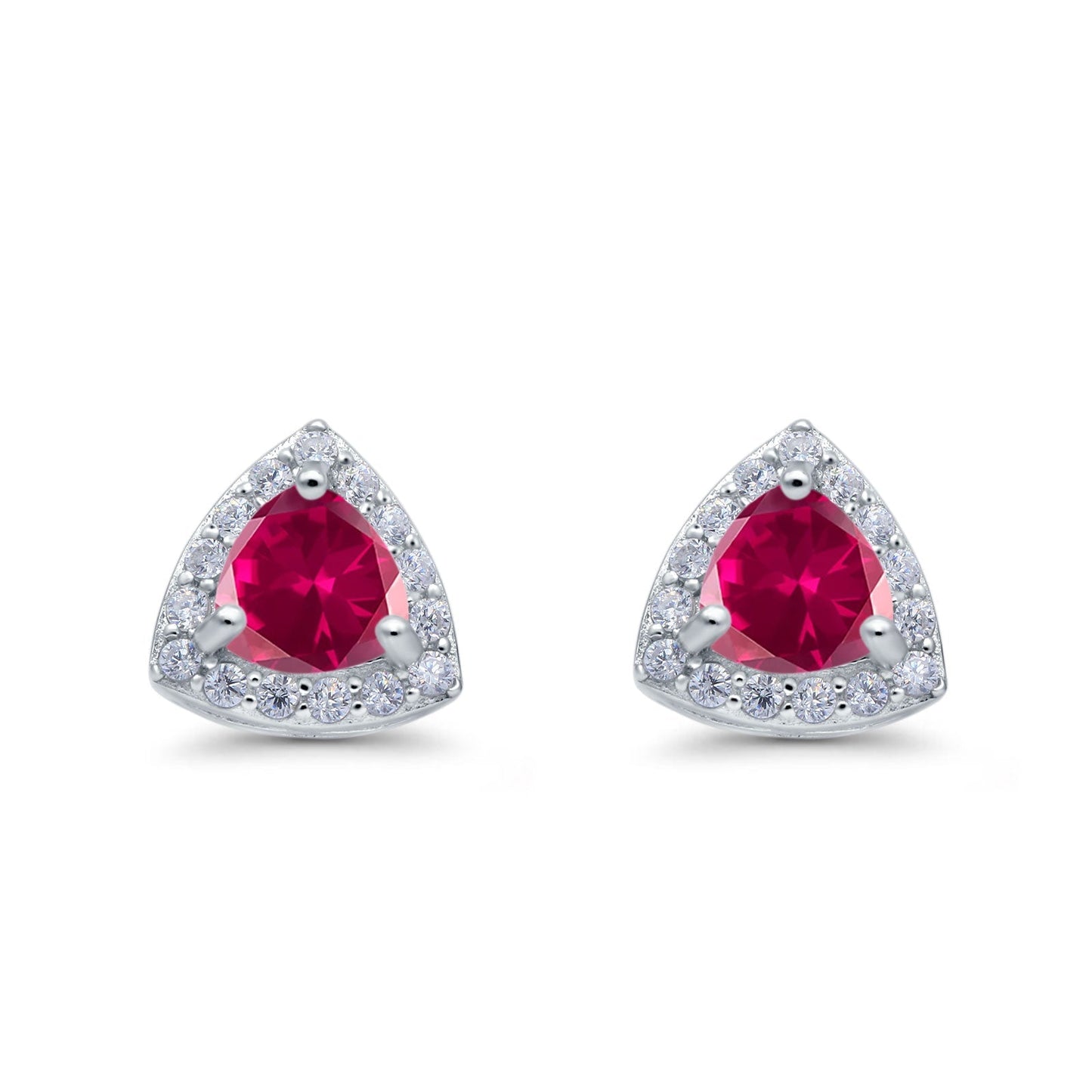 Halo Simulated Ruby CZ Round Stud Earrings