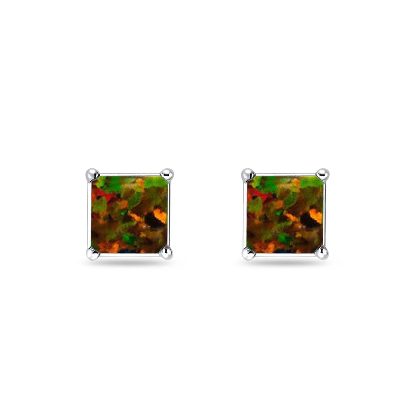 Solitaire Princess Created Black Opal Stud Earrings