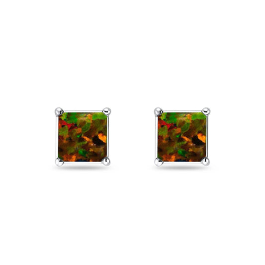 Solitaire Princess Created Black Opal Stud Earrings