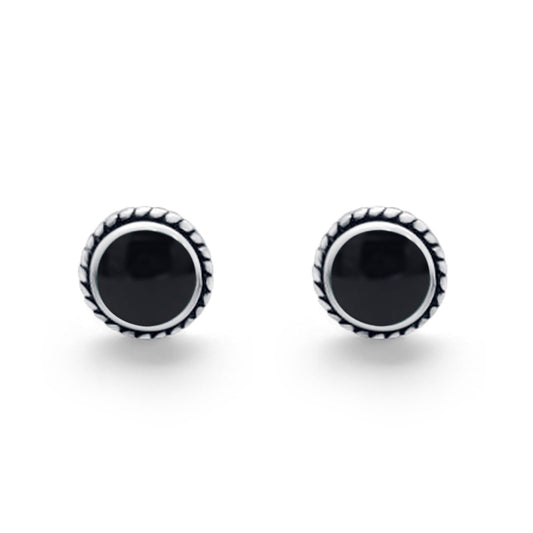 Twisted Rope Design Stud Post Earrings Round Simulated Black Onyx