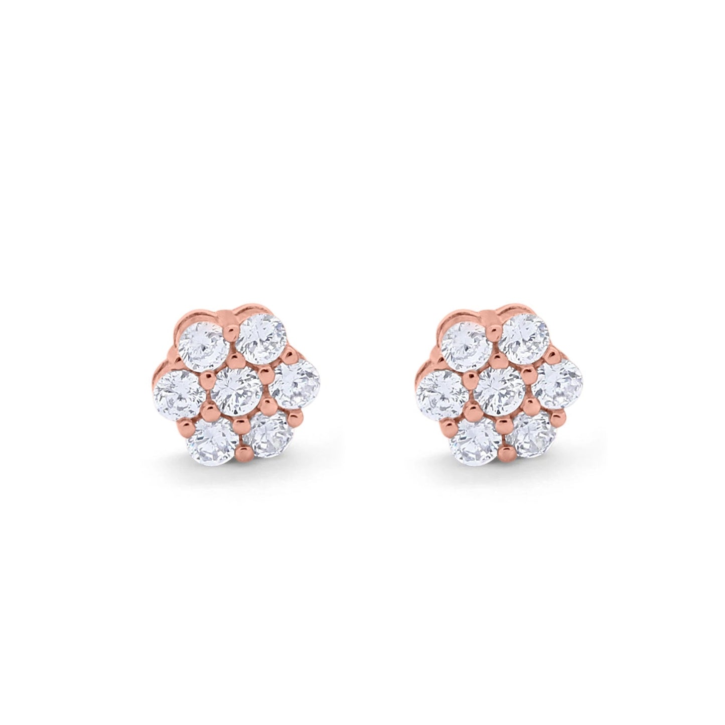 Cluster 7-Stone Round 8mm Rose Tone, Simulated CZ Screwback Flower Stud Earring