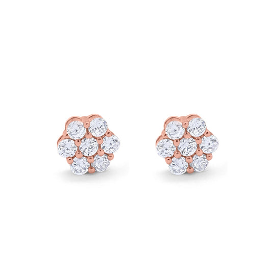 Cluster 7-Stone Round 8mm Rose Tone, Simulated CZ Screwback Flower Stud Earring