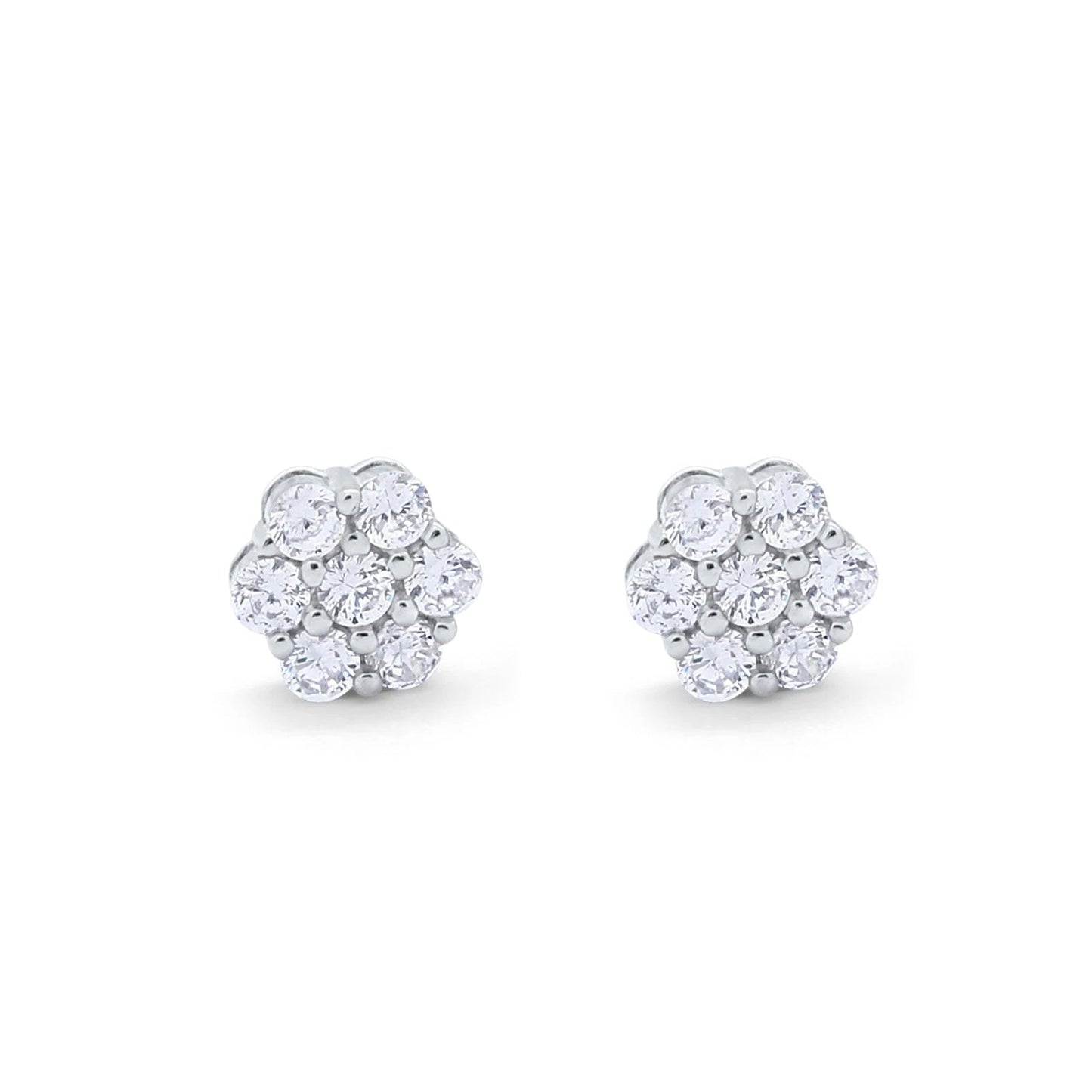 8mm Cluster 7-Stone Round Simulated CZ Screwback Flower Stud Earring