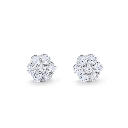 8mm Cluster 7-Stone Round Simulated CZ Screwback Flower Stud Earring