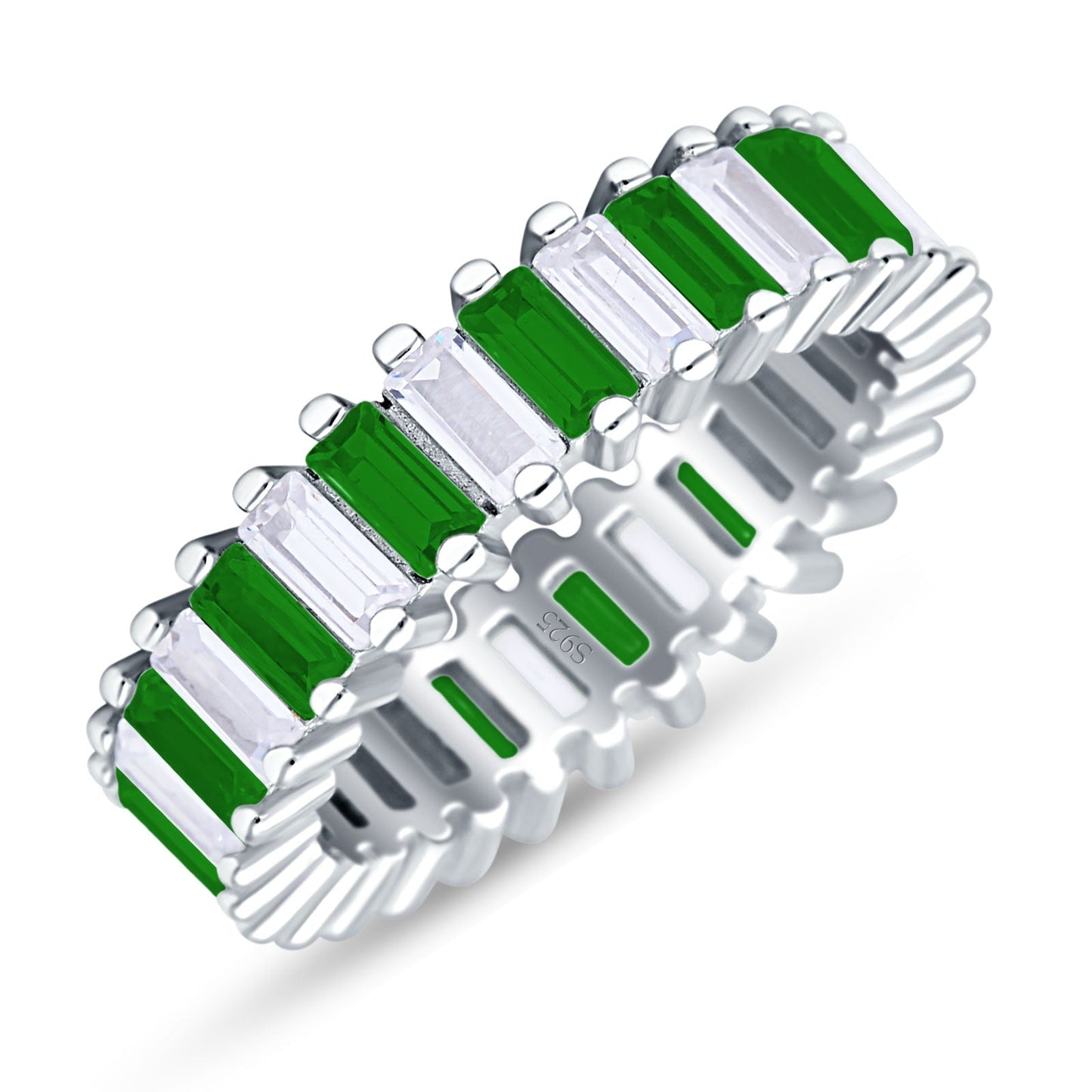 Emerald Cut Full Eternity Ring Green Emerald CZ