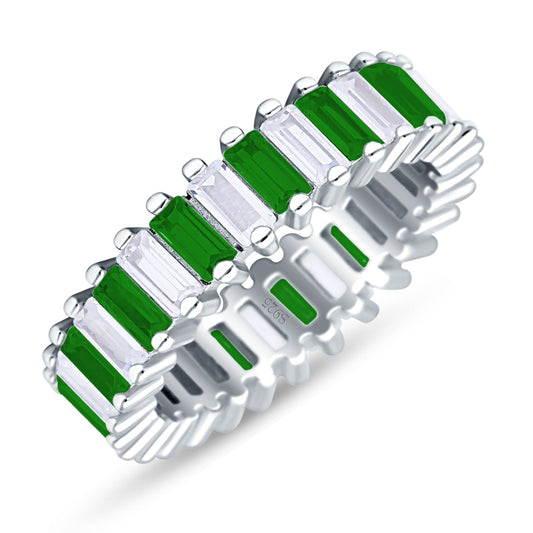 Emerald Cut Full Eternity Ring Green Emerald CZ