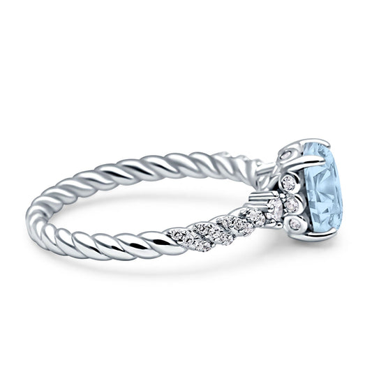 Twisted Rope Hidden Halo Oval Engagement Ring Simulated Aquamarine