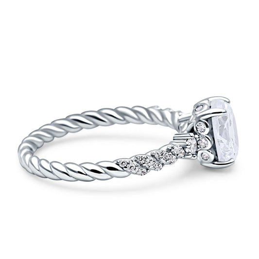 Twisted Rope Hidden Halo Oval Engagement Ring Cubic Zirconia