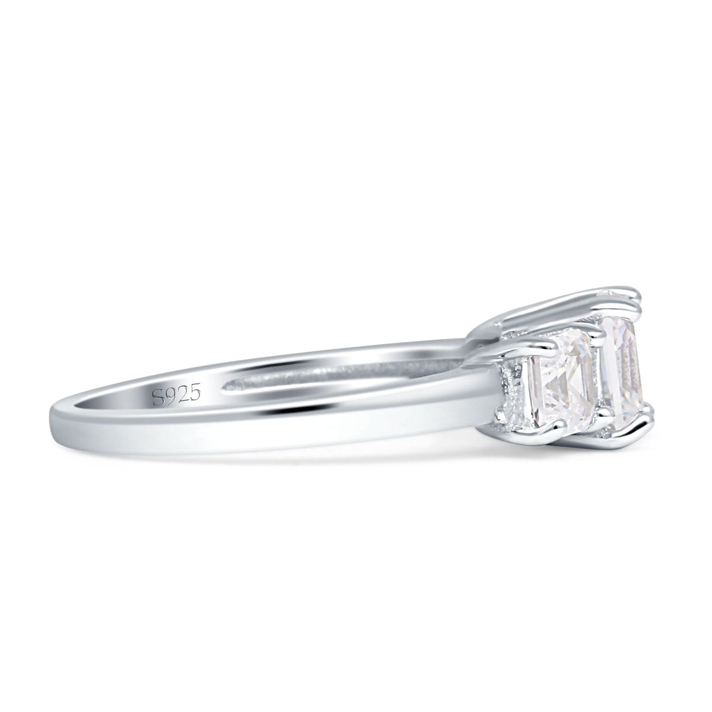 Asscher Cut Three Stone Cubic Zirconia Engagement Ring