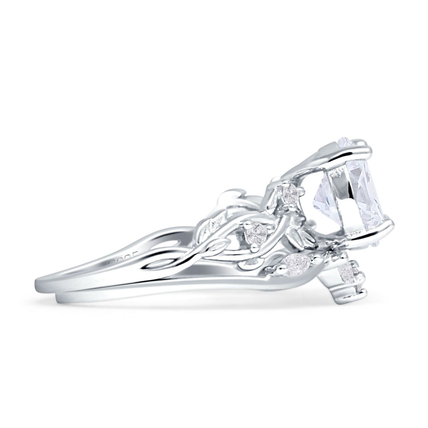 Art Deco Round Cubic Zirconia Infinity Leaf Two Piece Ring