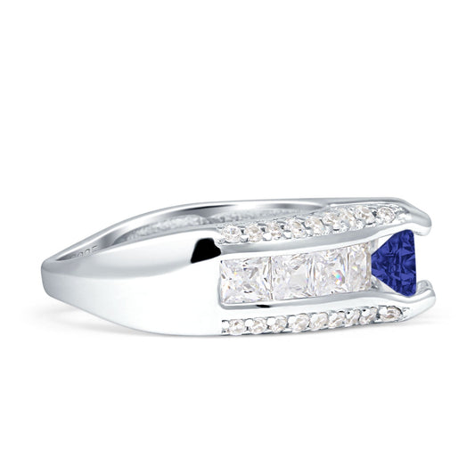 Round Vintage Style Blue Sapphire CZ Engagement Ring