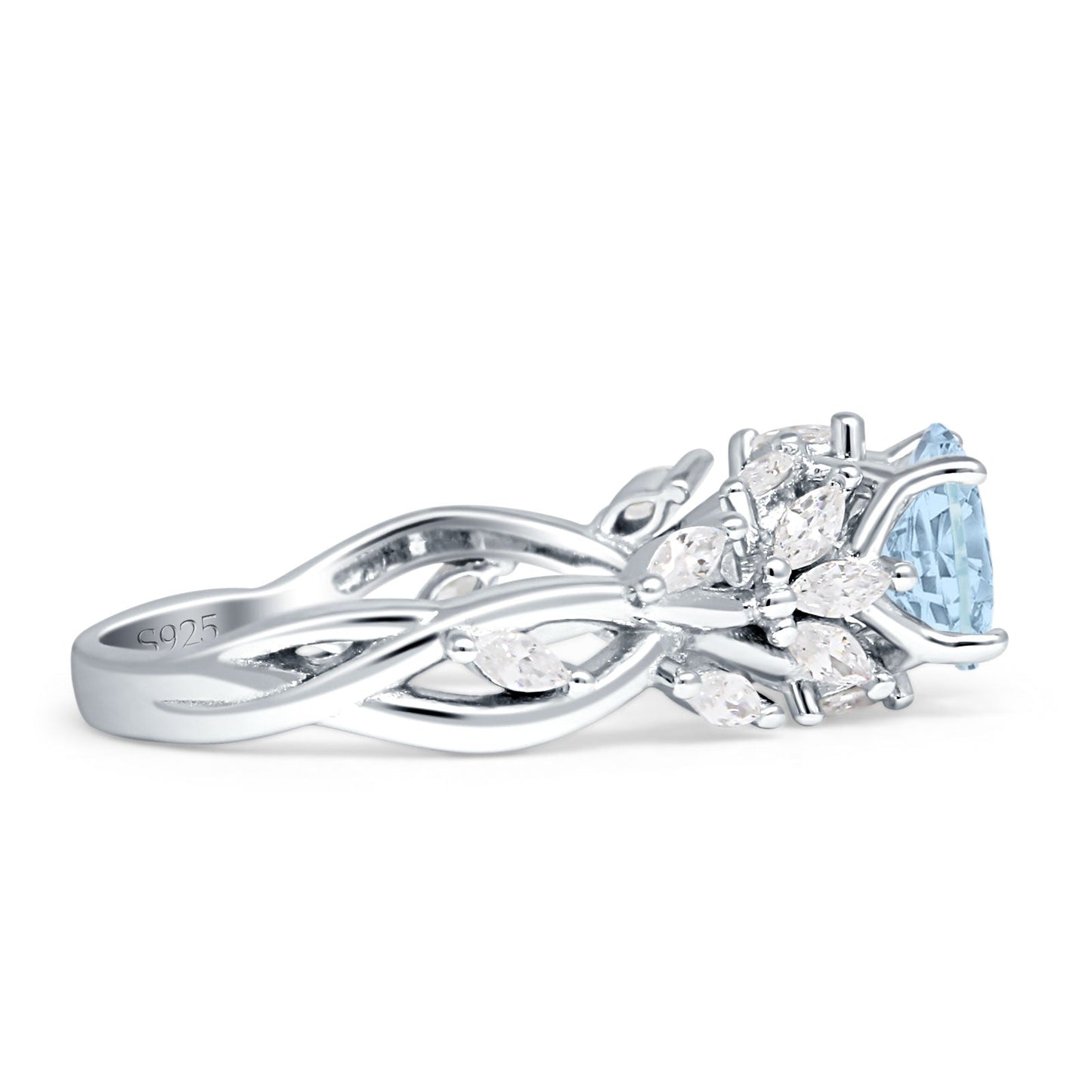 Floral Ring Round Infinity Marquise Aquamarine CZ