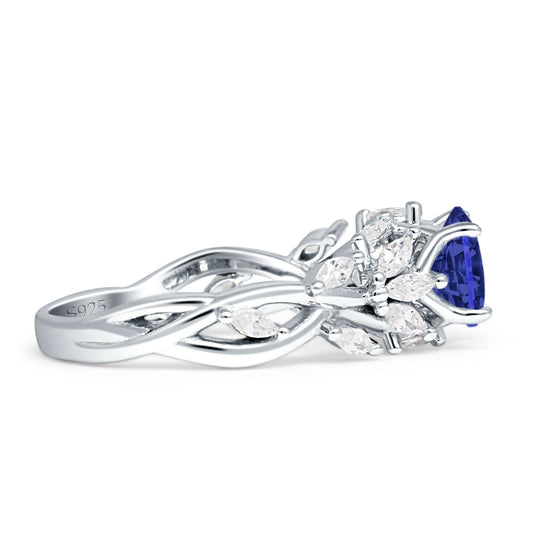 Floral Ring Round Infinity Marquise Blue Sapphire CZ