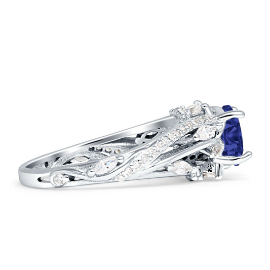 Round Split Shank Blue Sapphire CZ Engagement Ring