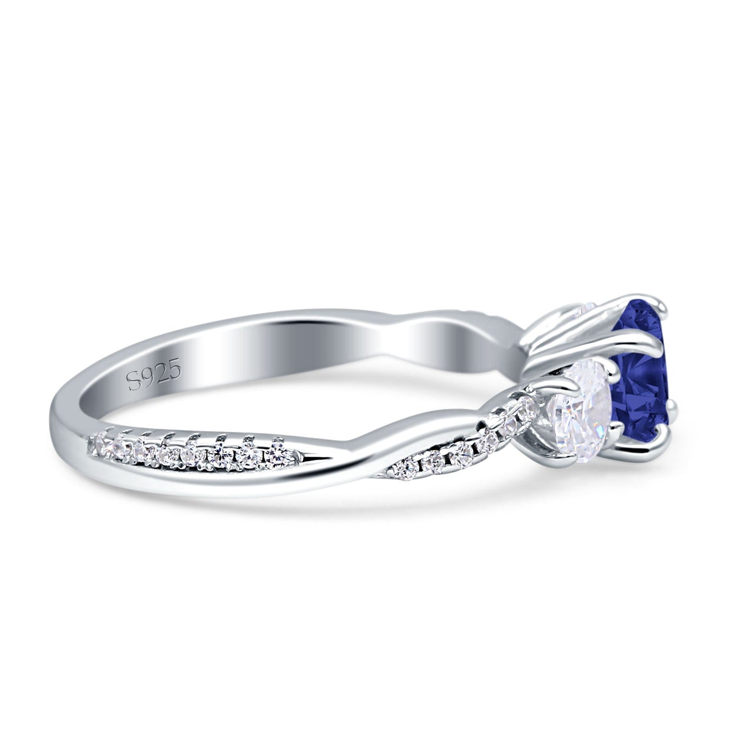 Infinity Round Three Stone Blue Sapphire CZ Ring