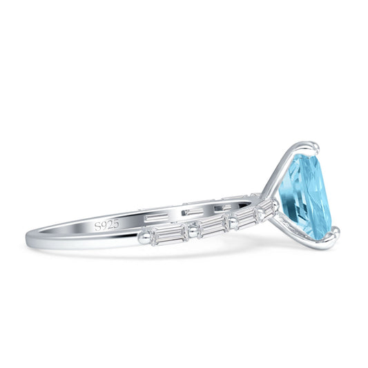 Emerald Cut Solitaire Baguette Aquamarine CZ Ring