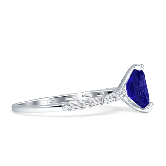 Emerald Cut Solitaire Baguette Blue Sapphire CZ Ring