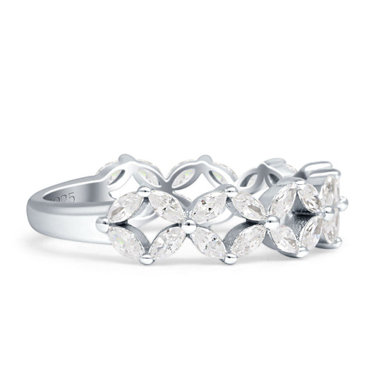 Floral Half Eternity Marquise Band Cubic Zirconia Ring