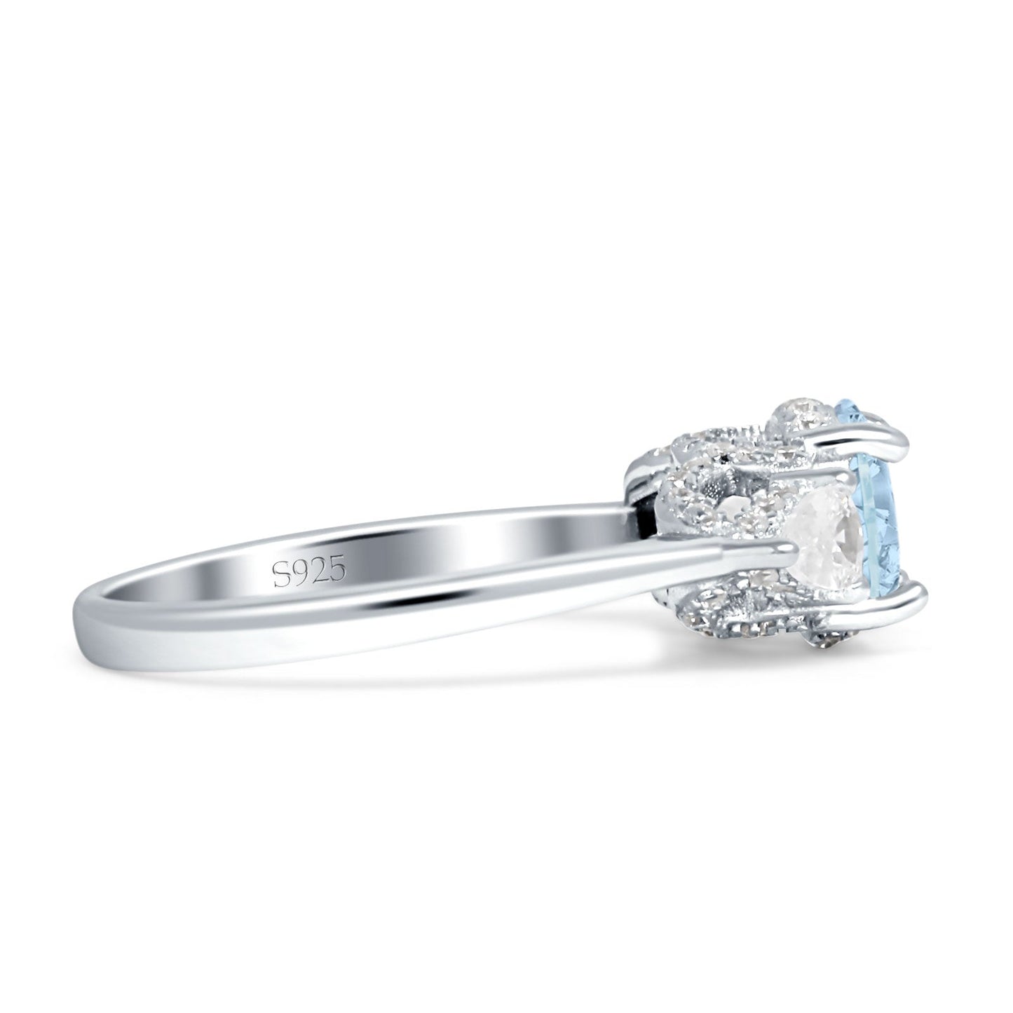 Trilogy Ring Round Pear Teardrop Aquamarine CZ