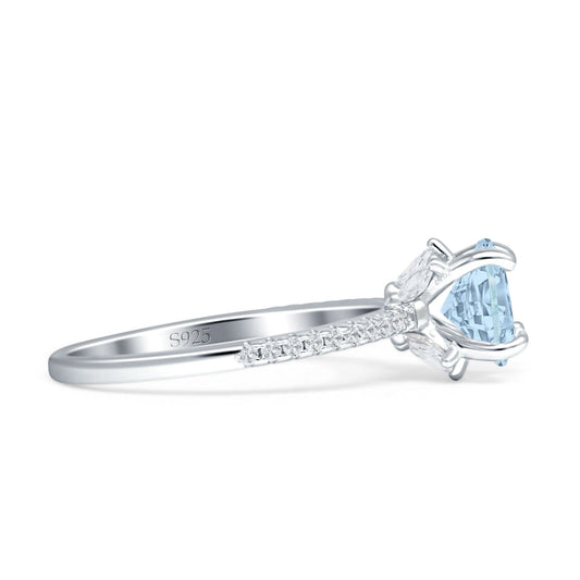 Art Deco Round Solitaire Aquamarine CZ Wedding Ring